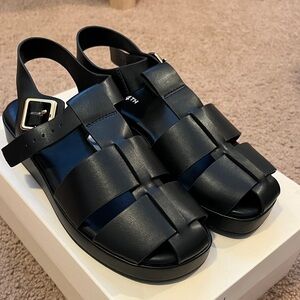 Black leather sandals